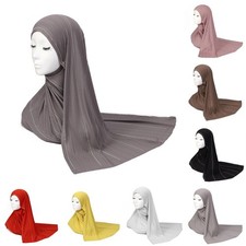 Eid Women Hijabs Scarf Muslim Hot Fix Solid Color Wrap Long Scarf Islam Prayer