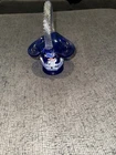 Fenton Hand Painted Cobalt Blue Glass Christmas Basket, Decorative, Hand Blown