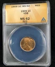 1909 1C VDB Lincoln Cent ANACS MS 62 Red #7943