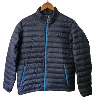 Patagonia Mens Goose Down Sweater Puffer Jacket Size L Navy Blue Zip Pockets