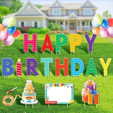 Happy Birthday Yard Sign with Stakes - 16pcs Happy Birthday Yard Sign, Person...