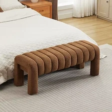 Rust Brown Upholstered Sherpa Bench for Bedroom, Padded Ottoman for Living Room,