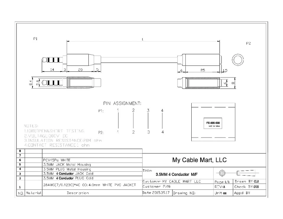 1.5ft Metal Shell 3.5mm 4 Conductor TRRS/3 Band + Mic/Video EXTENSION Cable - Image 3 of 3