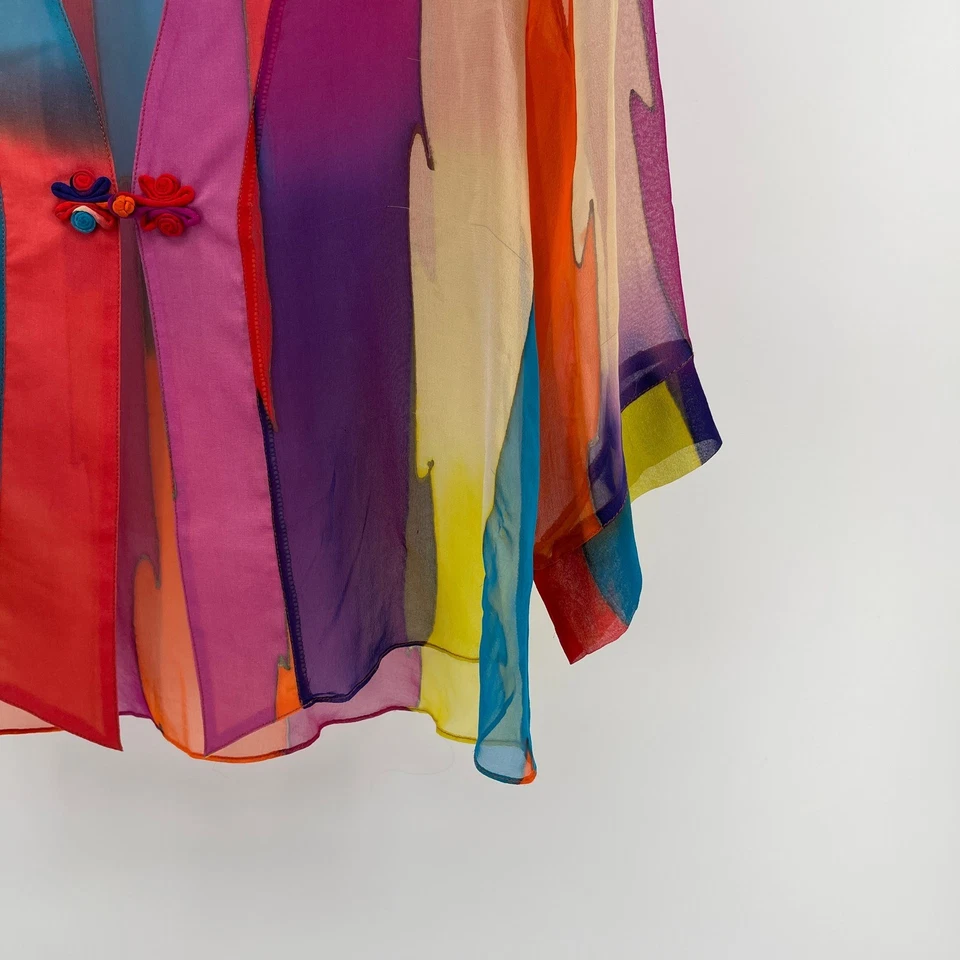 Chaqueta Cárdigan Cocoon House Seda Ombre Kimono Colorido Arte Abstracto Topper S/M Foto 3 de 4
