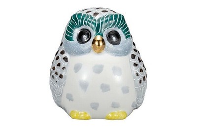 Kutani Ware Lucky Fukuro Owl Japan Gray Mori art 5.1in Japanese Figurine