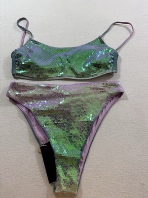 Gianni Bini Dannijo Ombre Sequin Bikini Swimsuit Set Womens Small New