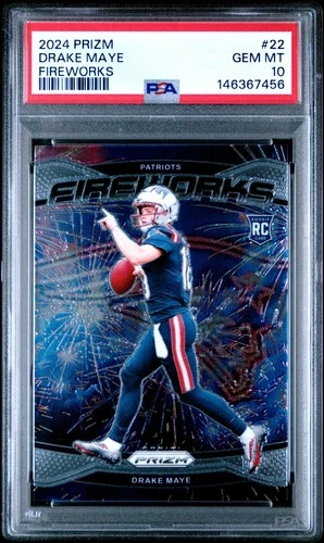 146367456 Drake Maye 2024 Panini Prizm #22 Fireworks Rookie RC PSA 10