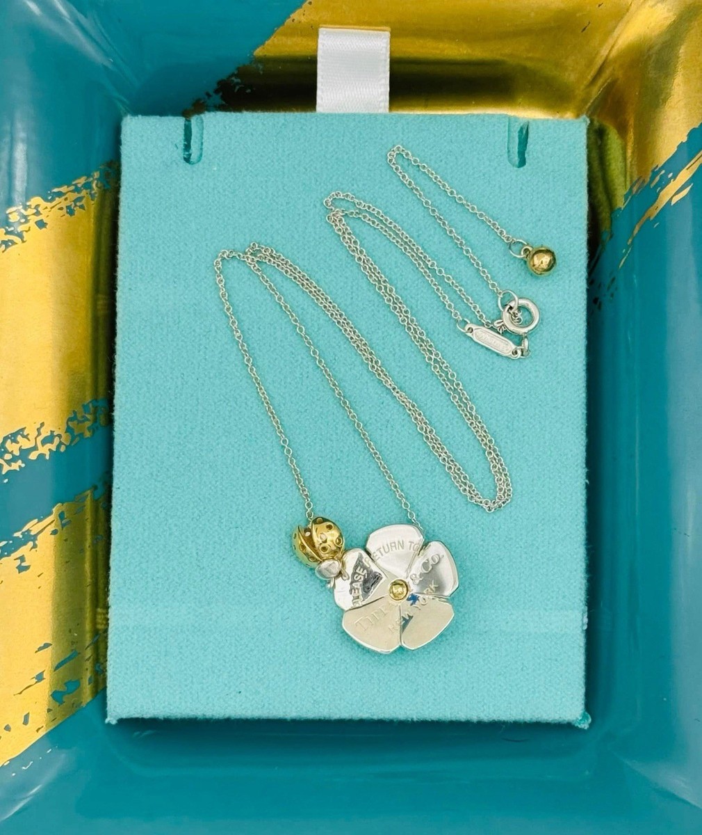 Tiffany & Co SS YG Retired Lovebugs Flower & Ladybug Pendant