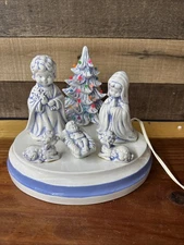 Byron Molds Blue White  Nativity Scene With Lighted Tree 