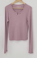 Aeropostale Seriously Soft Shrunken Tee Pink Waffle Knit Long Sleeve Cozy Sz XL