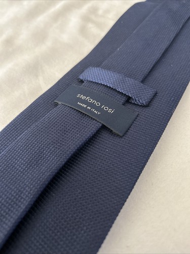 Stefano Milano Men Tie Solid Blue 100% Silk Made In Italy. L~58"