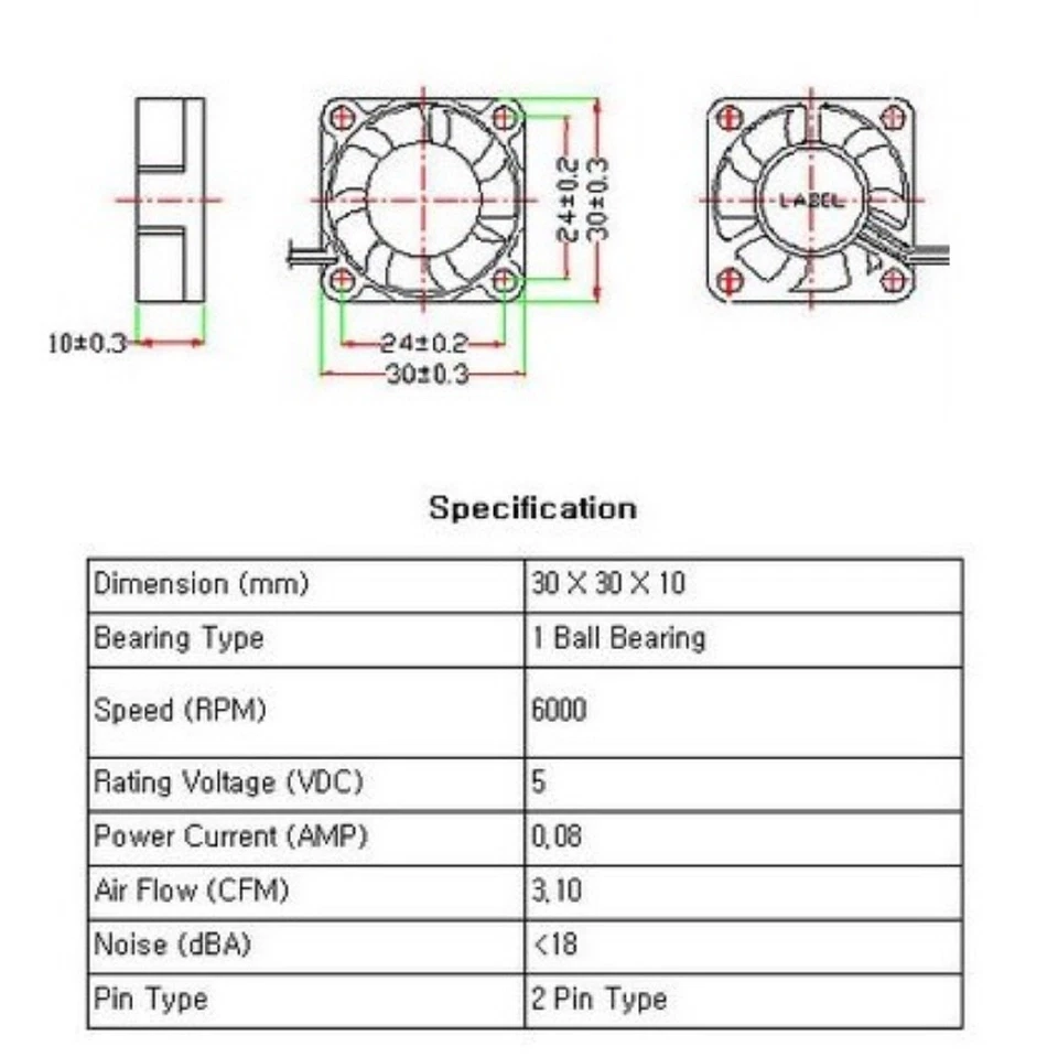 PC Computer Case System Cooling Fan Cooler 5V 5Volt 30mm 2Pin 30x30x10mm Silent - Image 4 of 4