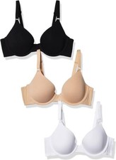 NWT Fruit of the Loom 3 Pack Light Lined T-Shirt Bras White Black Tan 34B