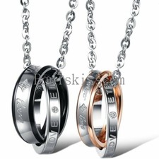 Collar Colgante Anillo Acero Inoxidable "Forever Love" Novio Novia Regalo