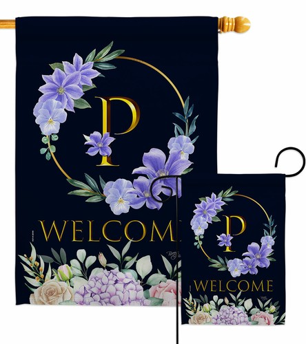 Welcome P Initial Garden Flag Floral Spring Decorative Gift Yard House Banner - 第 1/17 張圖片