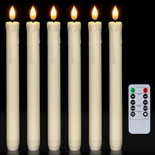 Homemory 6 Pcs Flameless Taper Candles with Remote, Timer, Dimmer, Ivory Battery