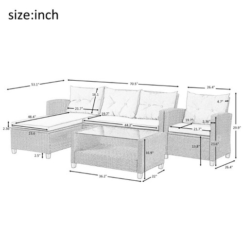 4-Pc Patio Wicker Rattan Sectional Set w/ Seat Cushions – Conversation Sofa - Picture 18 of 18