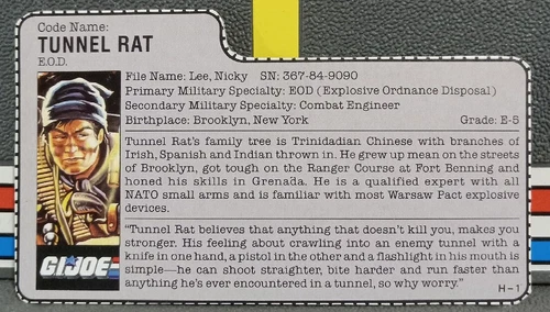 Vintage Hasbro GI Joe ARAH 1987 V1 Tunnel Rat File Card  NM+!