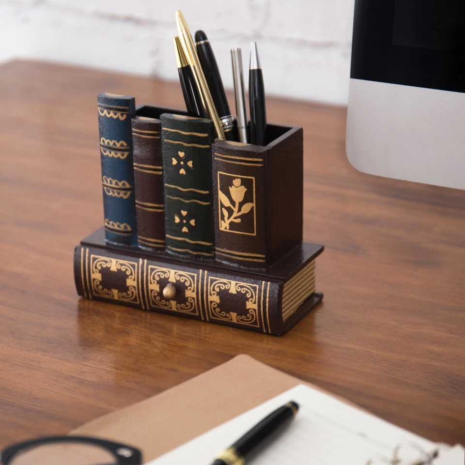MyGift Decorative Library Books Design Wooden Office Supply Caddy Pencil Holder - Image 4 of 4