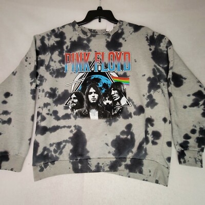 PINK FLOYD SWEATSHIRT SPATTER DYE MENS LARGE L GRAY PULLOVER DARK SIDE NWT 