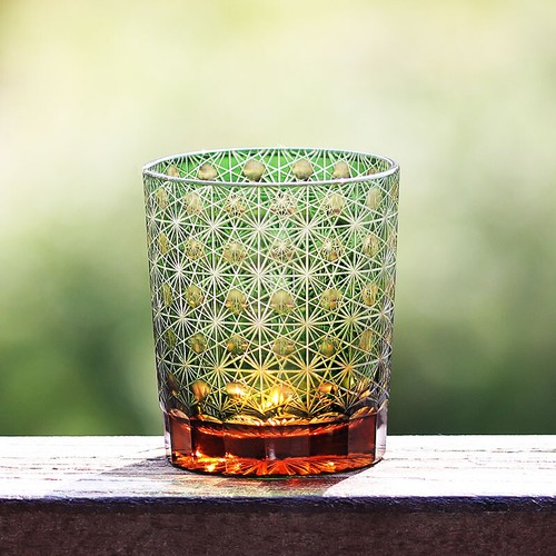Cut Crystal Whiskey Glass Tumbler Edo Kiriko Drinkware Hand Cut Clear 9oz Green - Picture 4 of 5