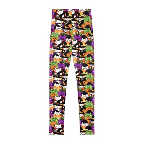 Whimsical Cat Print Youth Leggings, Fun Kids Fashion, Halloween Outfit, Animal - Picture 4 of 7
