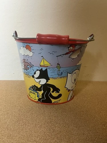 Vintage Felix The Cat Schylling Tin Pail Sand Bucket  w/handle