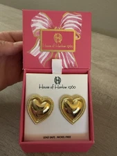 House Of Harlow 1960  Gold Heart Earrings