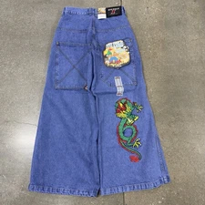Vintage Y2K Ice Pole Jeans Dragon Embroidered 32x30 Baggy Wide Leg JNCO Style