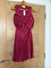 NEW Anthropologie Fuchsia Magenta Satin Bow Front Plunge Mini Dress Size 8 BNWT