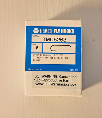 100 Tiemco Fly Tying Hooks, TMC 5263, Size 6