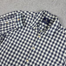 Scotch  Soda Mens Medium Long Sleeve Gingham Button Down Shirt Navy Pale Green