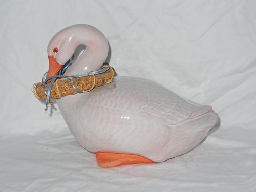 Vintage White Ceramic Duck Goose Figurine Statue Terracotta Earthenware Easter