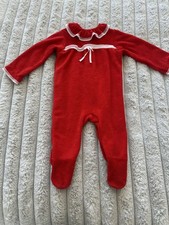 Vintage Carter's Red Terry Footed Sleeper Ruffled Collar Lace Trim - L