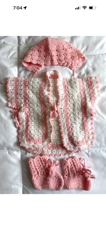 NEW Handmade Pink Crocheted Shirt Hat Booties Baby Girl Gift Newborn Pictures
