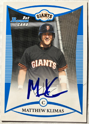Matt Klimas Signed 2008 Bowman Prospects #BP89 2026 HA Retrograph 4 Broken Arrow