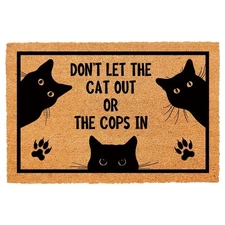 Funny Don’t Let The Cat Out or The Cops in Entryway Outdoor Floor Mat with He...