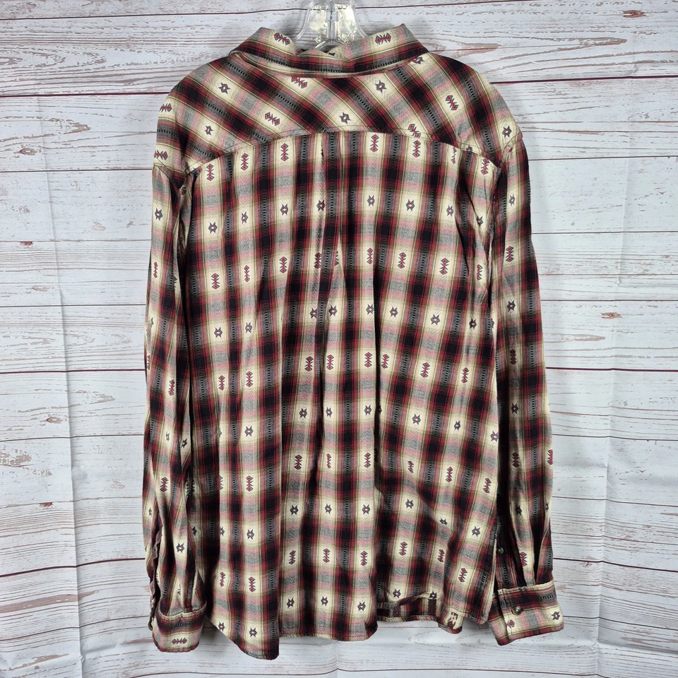 Mossimo Flannel Shirt Mens XXL Button Long Sleeve Red Cream Gray Southwestern - Image 4 of 4