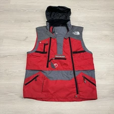 Vintage 90s The North Face Steep Tech Vest Jacket Size Large Red Gray Hooded Zip