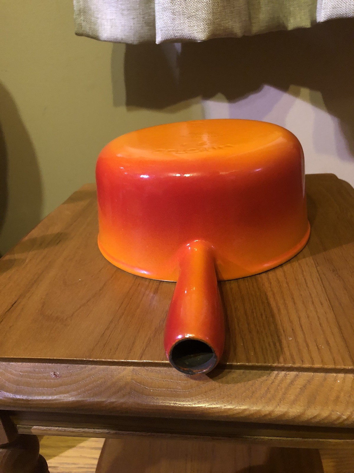 Vintage Descoware Flame Orange Enamel Cast Iron Sauce Pan 7A Missing Lid