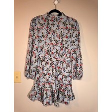 PrettyLittleThing Blue Floral Long Sleeve Ruffle Mini Dress Mock Neck Size 4