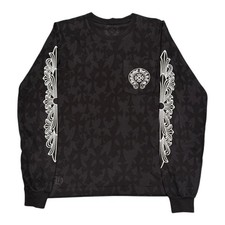 Size S Chrome Hearts Black Tonal Monogram Scroll Label Long Sleeve Tee