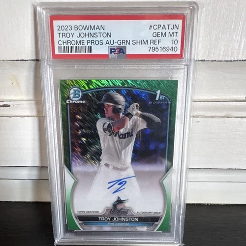 2023 Bowman Chrome Pros Auto Troy Johnston Green Shimmer Refractor /99 PSA 10