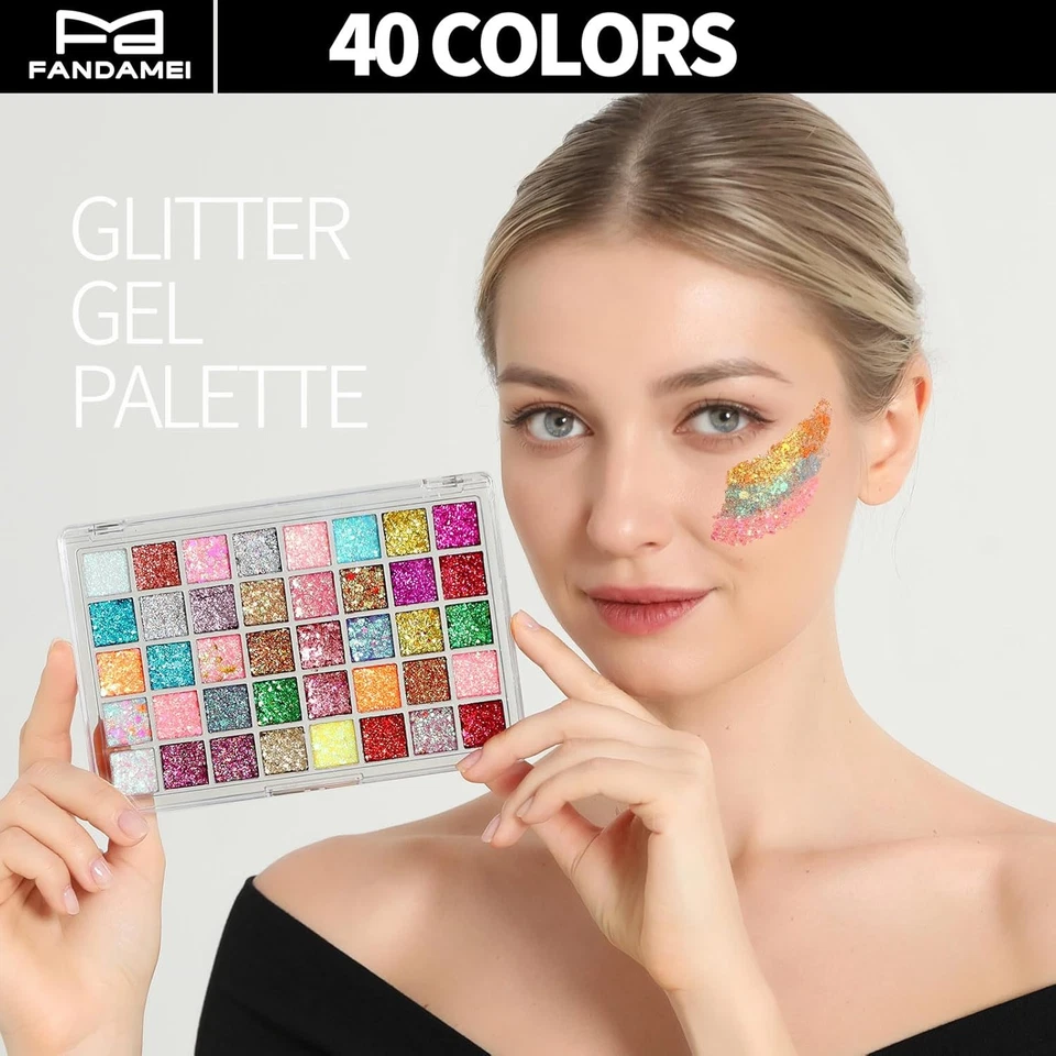 Gemas Faciales Brillo Facial, Paleta de Gel Brillo 40 Colores con 6 Hojas Autoadhesivas Foto 2 de 4