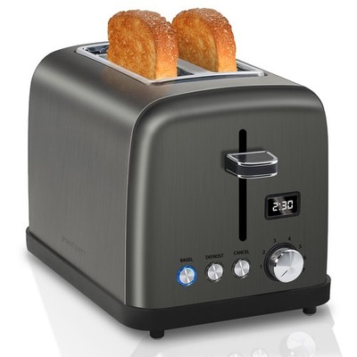 Toaster 2 Slice, LCD Display, 7 Shade Settings, 1.4'' Wide Slots, Stainless S...