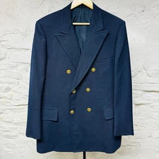Austin Reed Double Breasted 6 Button Blazer Navy Vintage Gold Buttons Peak 42 R