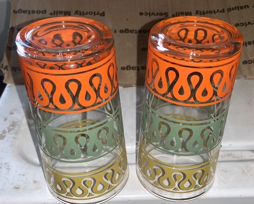 6 Vintage Orange/Gold/Grün Abstrakt MCM Mid-Century Highball Glas Becher - Bild 9 von 19