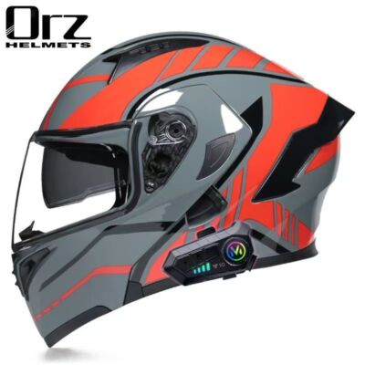 Bluetooth Motorcycle Helmet Intercom Headset Flip Up Dual lens Motorbike Helmet