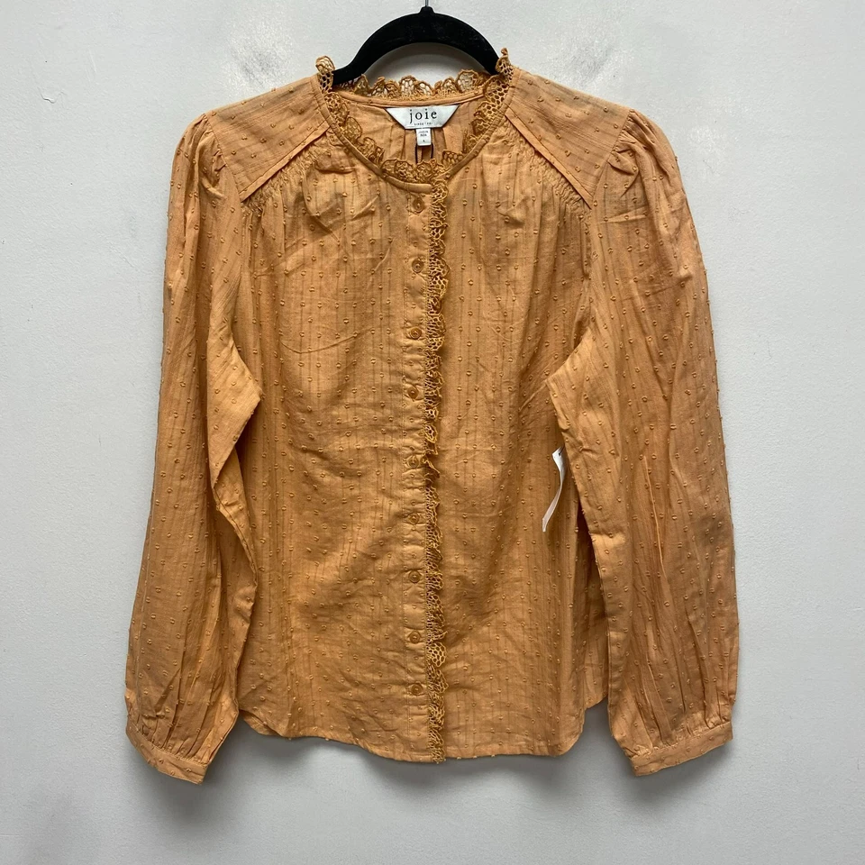 Top Joie Mujer Tostado Naranja Alain Encaje Ribete Punto Suizo Manga Larga Con Botones L $178