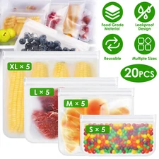 20-Pack Reusable Silicone Food Fresh Bag Seal Storage Container Freezer Bags